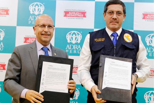 Jefe del Indeci, general Jorge Chávez Cresta, y director general de Adra, Plinio Vergara Serrano, suscribieron memorándum.