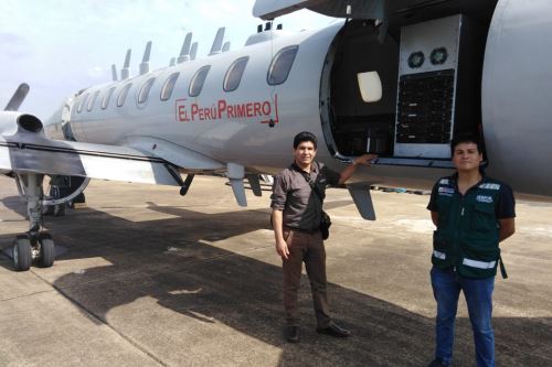 Aeronave C-26B de la FAP, provista de un sensor de cámara hiperespectral de 356 bandas, recolecta imágenes en Puerto Maldonado, región Madre de Dios.