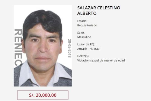 Mininter ofrecía recompensa de S/ 20,000 al ciudadano que brinde información para ubicar a Alberto Salazar Celestino.