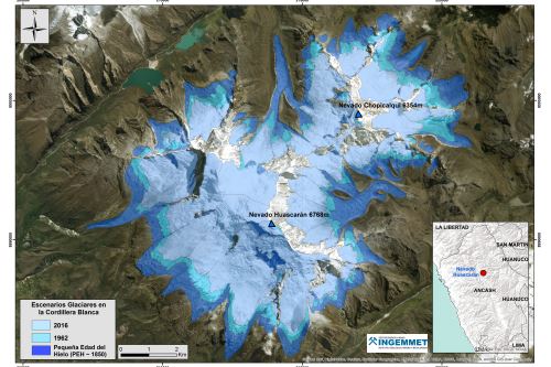 En el gráfico se observa cómo han variado los glaciares de la Cordillera Blanca durante el período de estudio.