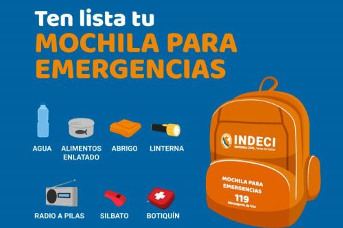 Todas las familias deben estar preparadas para un eventual terremoto y tener lista la mochila de emergencia.