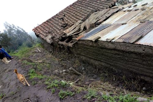 El techo y una pared de la precaria vivienda del poblador Ladislao Olivos colapsaron.