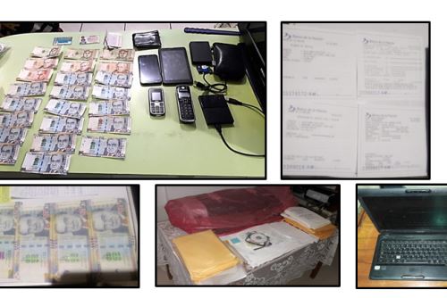 Durante la intervención a 'Los Topos de San Ignacio', la Policía incautó dinero, laptops, celulares y documentación.