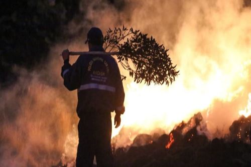 Trabajadores de varias área de la Municipalidad Provincial de Carlos Fermín Fitzcarrald y policías trabajaron para sofocar las lenguas de fuego.