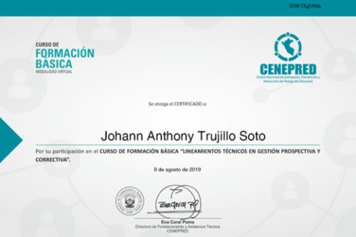 El Centro Nacional de Estimación, Prevención y Reducción del Riesgo de Desastres otorga certificación a los participantes que sean aprobados tras llevar los cursos.