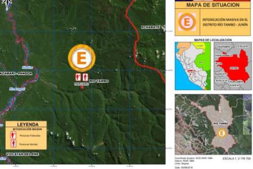 Esta mañana se registró una intoxicacón masiva en el sector Parijaro del distrito de Río Tambo, provincia de Satipo, en la selva de la región Junín.