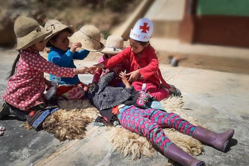 Niñas que usaron camillas de pellejo de oveja pertenecen al jardín de niños Nº 508 de Pomabamba (Áncash).