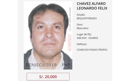 El exalcalde Félix Chávez Alfaro había sido incluido en el Programa de Recompensas del Mininter.