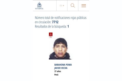 La Interpol emitió orden de ubicación y captura de Javier Vecha Barahona Poma.