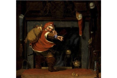 La pintura al óleo de Papá Noel realizada en 1837 por Robert Walter Weir lo muestra como un vendedor ambulante de mercancías, imberbe y con capa. Foto: Museo Smithsonian de Arte American.