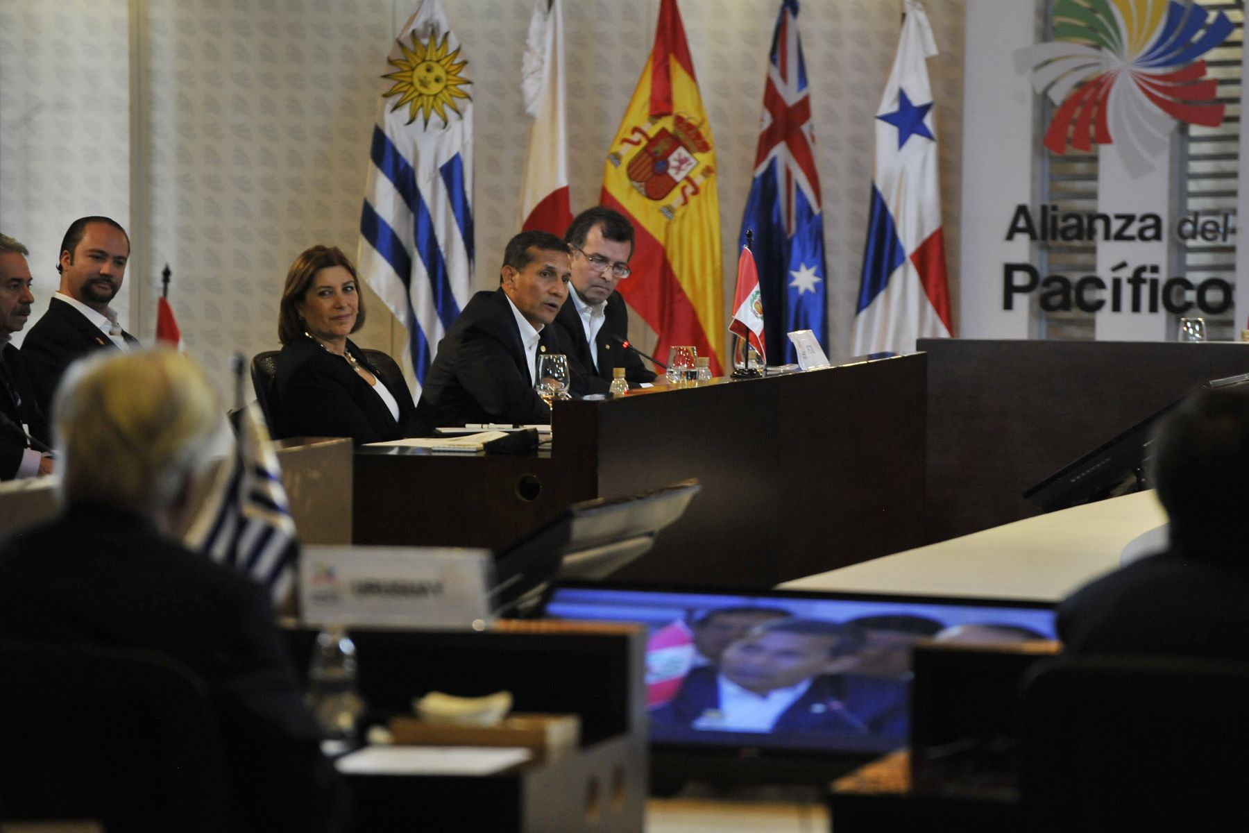 CALI,COLOMBIA MAYO 23. Presidente Ollanta Humala participó en inauguración de la VII Cumbre de la Alianza del Pacífico en Cali (Colombia), acompañado por la canciller Eda Rivas y titular de MINCETUR, José Luis Silva. 
Foto: ANDINA/ Prensa Presidencia