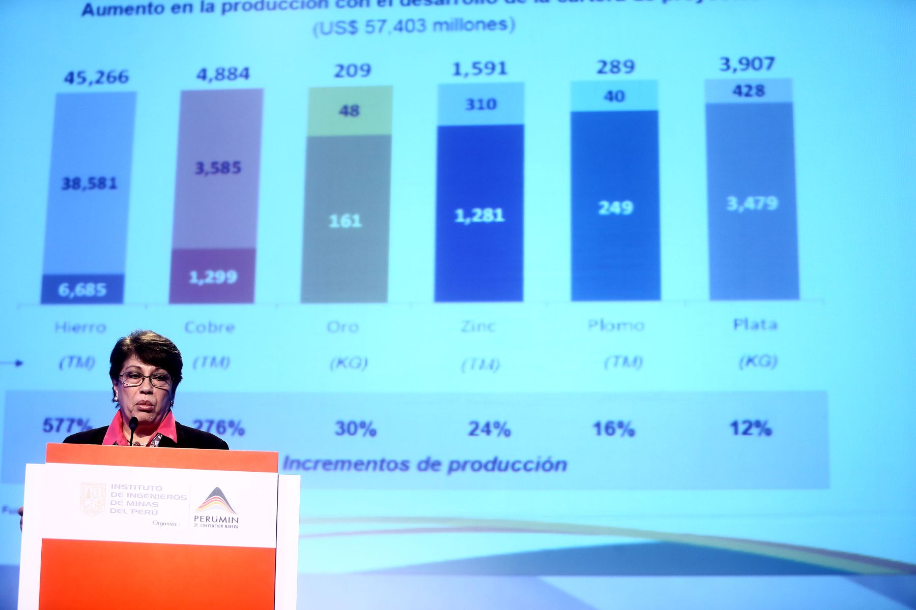 AREQUIPA,PERÚ-18 SETIEMBRE.La presidenta de la Sociedad Nacional de Minería, Petróleo y Energía (SNMPE), Eva Arias, expone  en el marco de la 31 Covención Minera PERUMIN 2013 en el Centro de Covenciones Cerro Juli-Arequipa.Foto: ANDINA/Jack Ramón