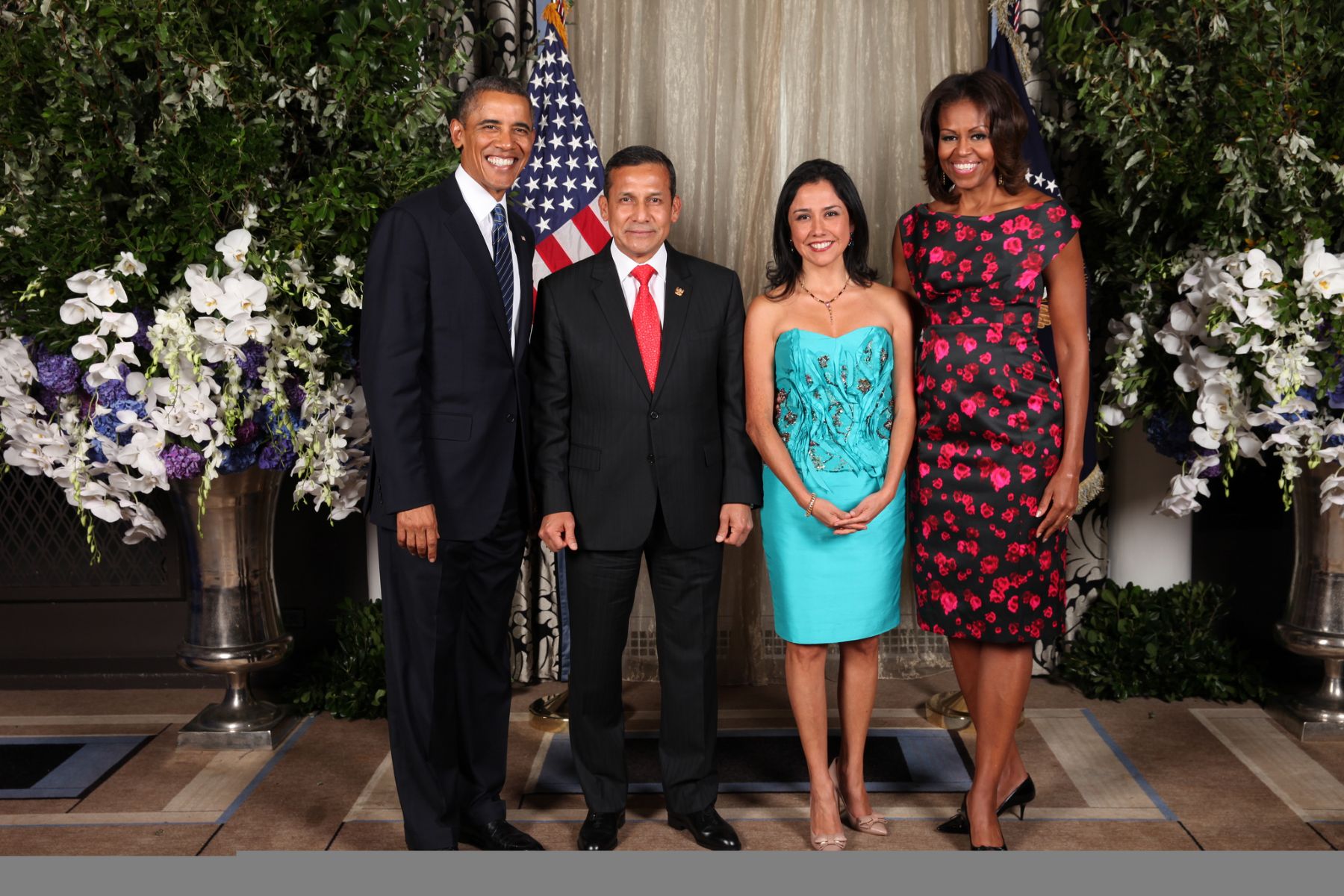 Presidente Ollanta Humala y su esposa Nadine Heredia asistieron anoche a recepción ofrecida por presidente de Estados Unidos, Barack Obama, y su esposa Michelle en Nueva York.Foto: ANDINA/Prensa Presidencia