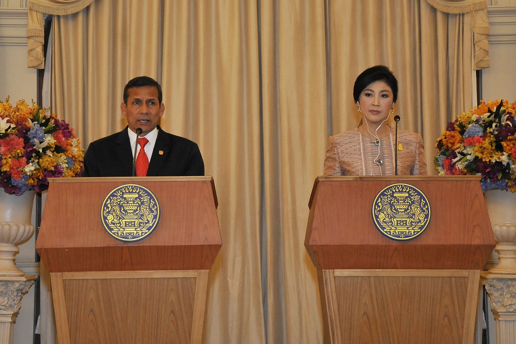 BANGKOK,TAILANDIA-OCTUBRE 05. Presidente Ollanta Humala sostuvo reunión bilateral con la Primera Ministra de Tailandia, Yingluck Shinawatra, en la Casa de Gobierno de este país.
Foto: ANDINA/Prensa Presidencia
