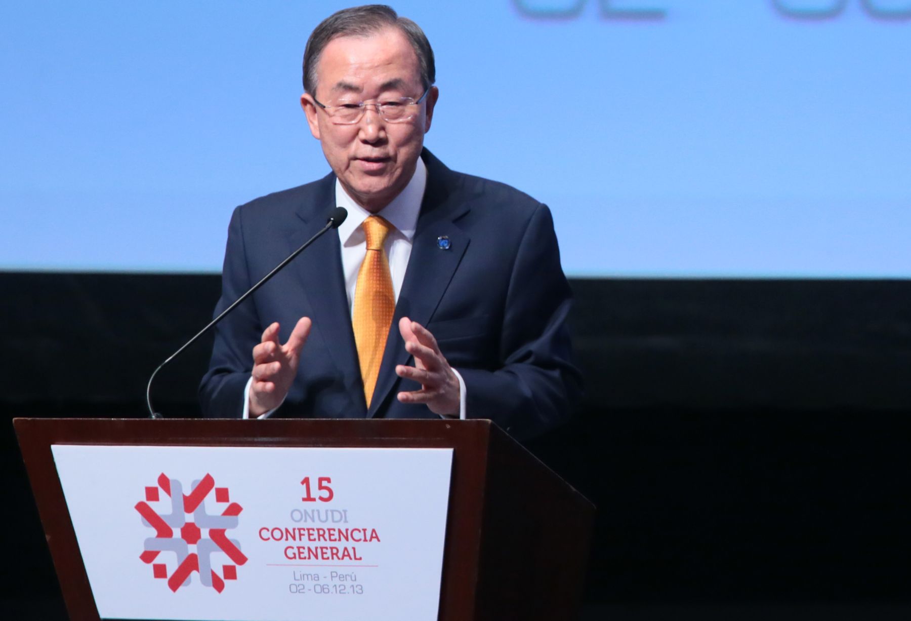 LIMA, DICIEMBRE 02.El Secretario General de la ONU, Ban Ki-moon , expone en el XV Periodo de Sesiones de la Conferencia General de la Organización de las Naciones Unidas para el Desarrollo Industrial (Onudi)Foto: ANDINA/Carlos Lezama