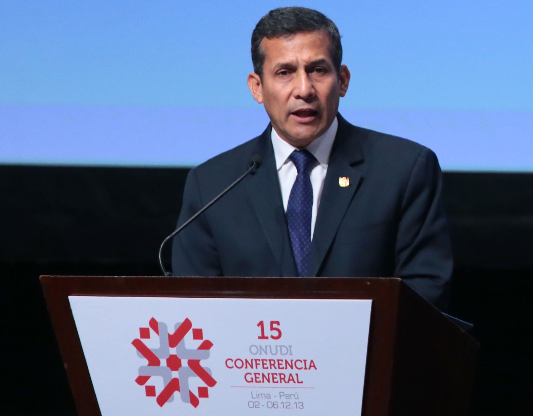 LIMA, DICIEMBRE 02.El Presidente Ollanta Humala Tasso, durante su participación en la XV Periodo de Sesiones de la Conferencia General de la Organización de las Naciones Unidas para el Desarrollo Industrial (Onudi).Foto:ANDINA/Carlos Lezama