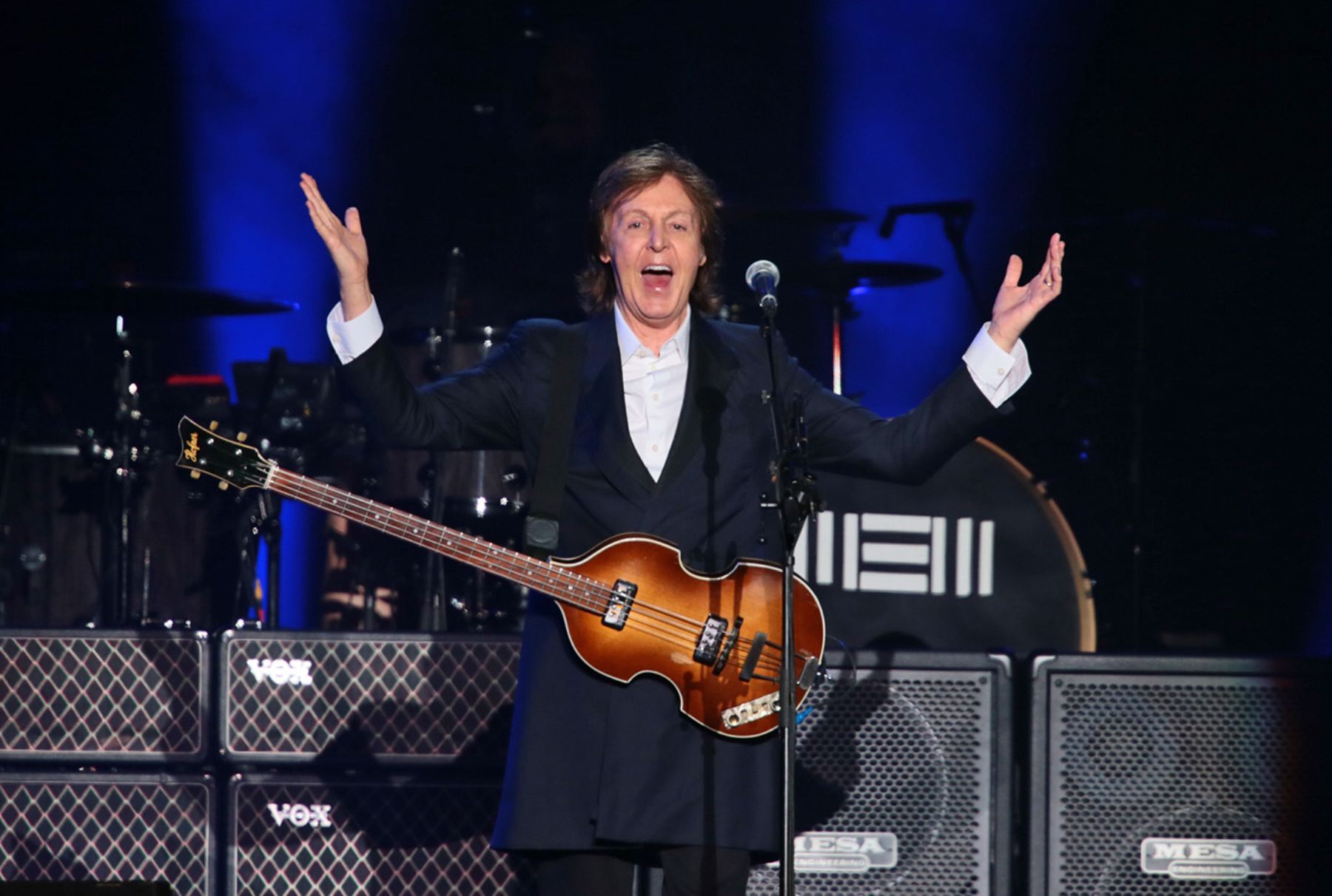 Paul McCartney en un concierto en Lima, en el Estadio Nacional. Imagen del año 2014.
.Foto:ANDINA/Carlos Lezama