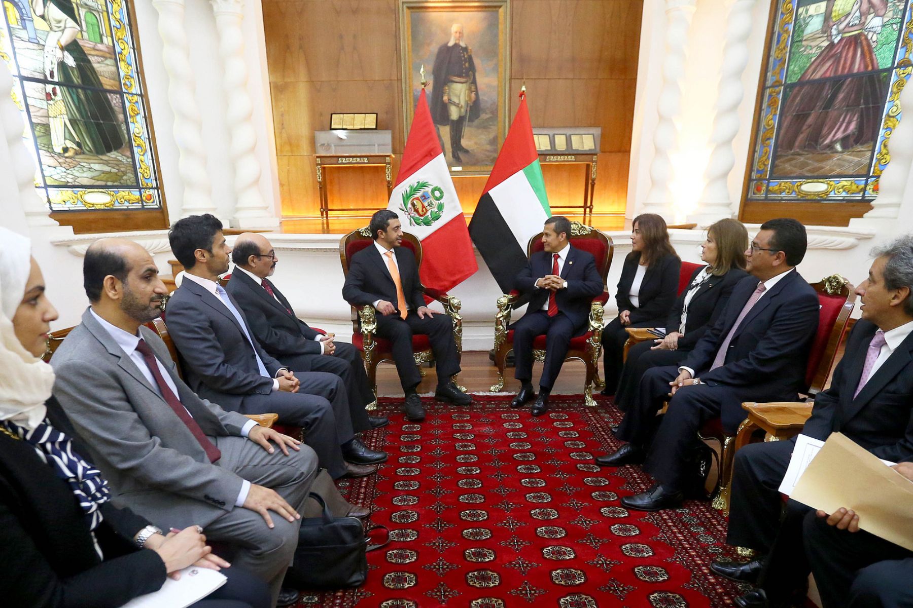 Canciller de los Emiratos Árabes Unidos, Sheikh Abdullah Bin Zayed Nahyan, es recibido en audiencia por el presidente Ollanta Humala en Palacio de Gobierno
