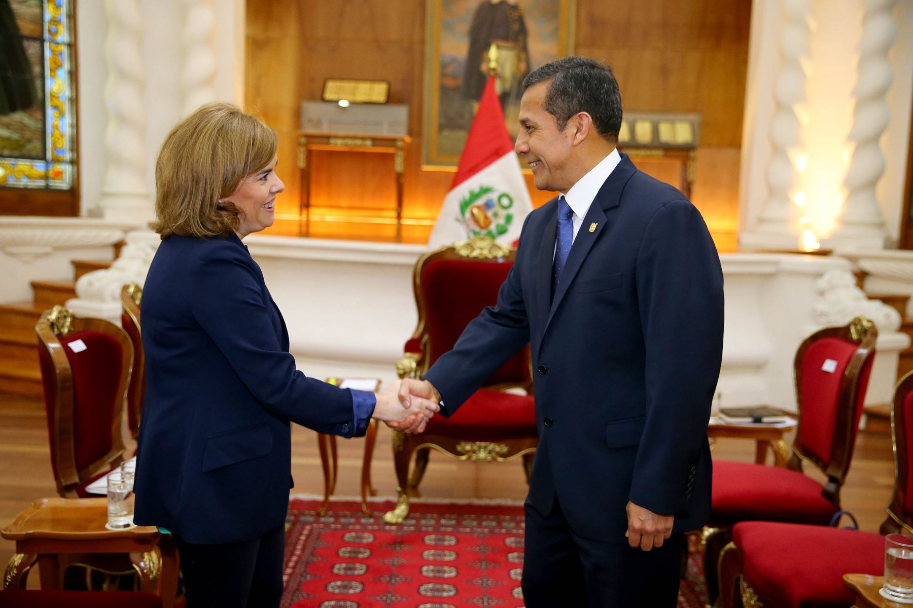 Peruvian President Ollanta Humala and Spanish Vice President Soraya Sáenz de Santamaría.