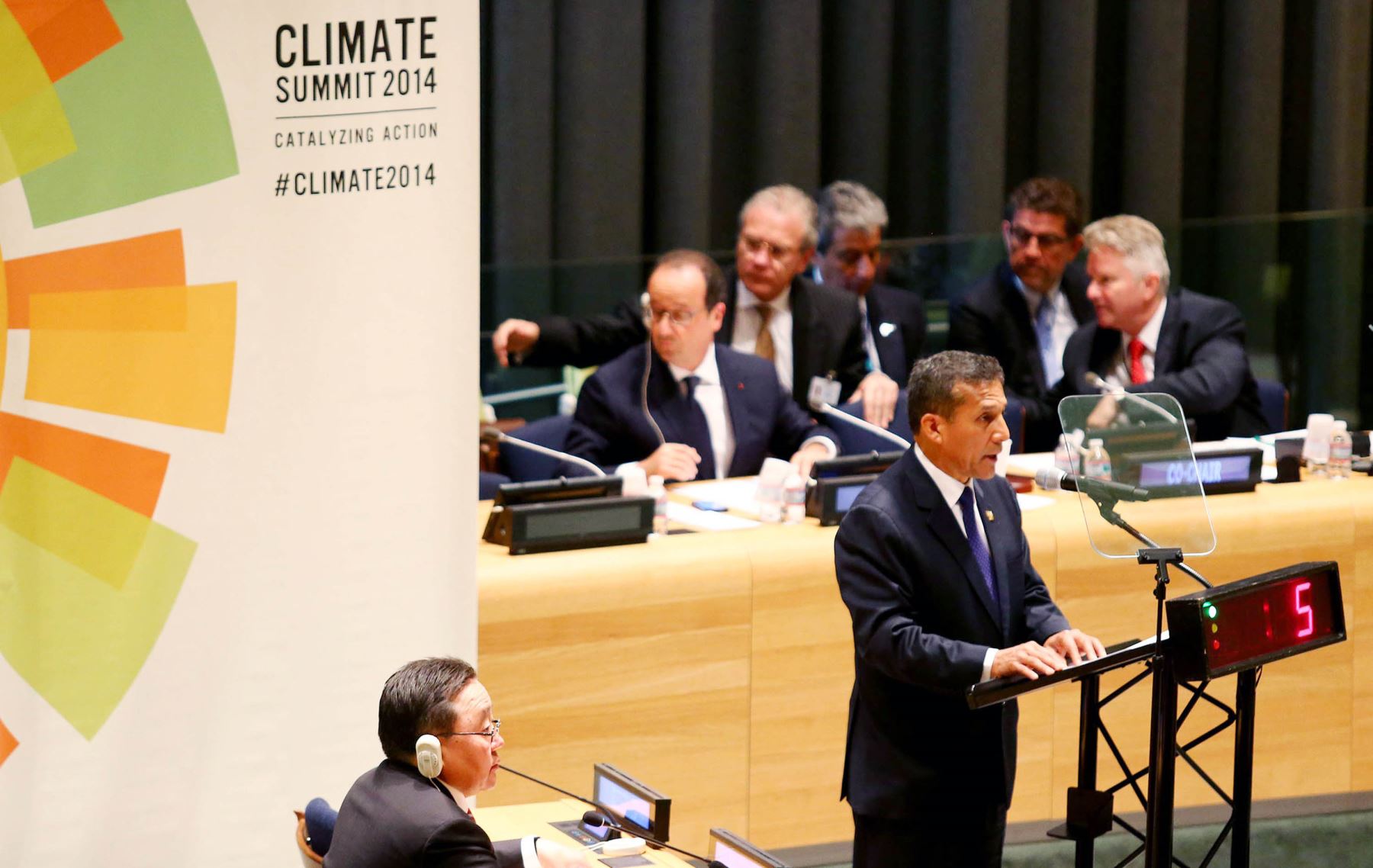NUEVA YORK,EEUU SETIEMBRE 23 .  Intervención del presidente Ollanta Humala en primera sesión de la Cumbre Climática que organiza Naciones Unidas en Nueva YorkFoto: ANDINA/Prensa Presidencia