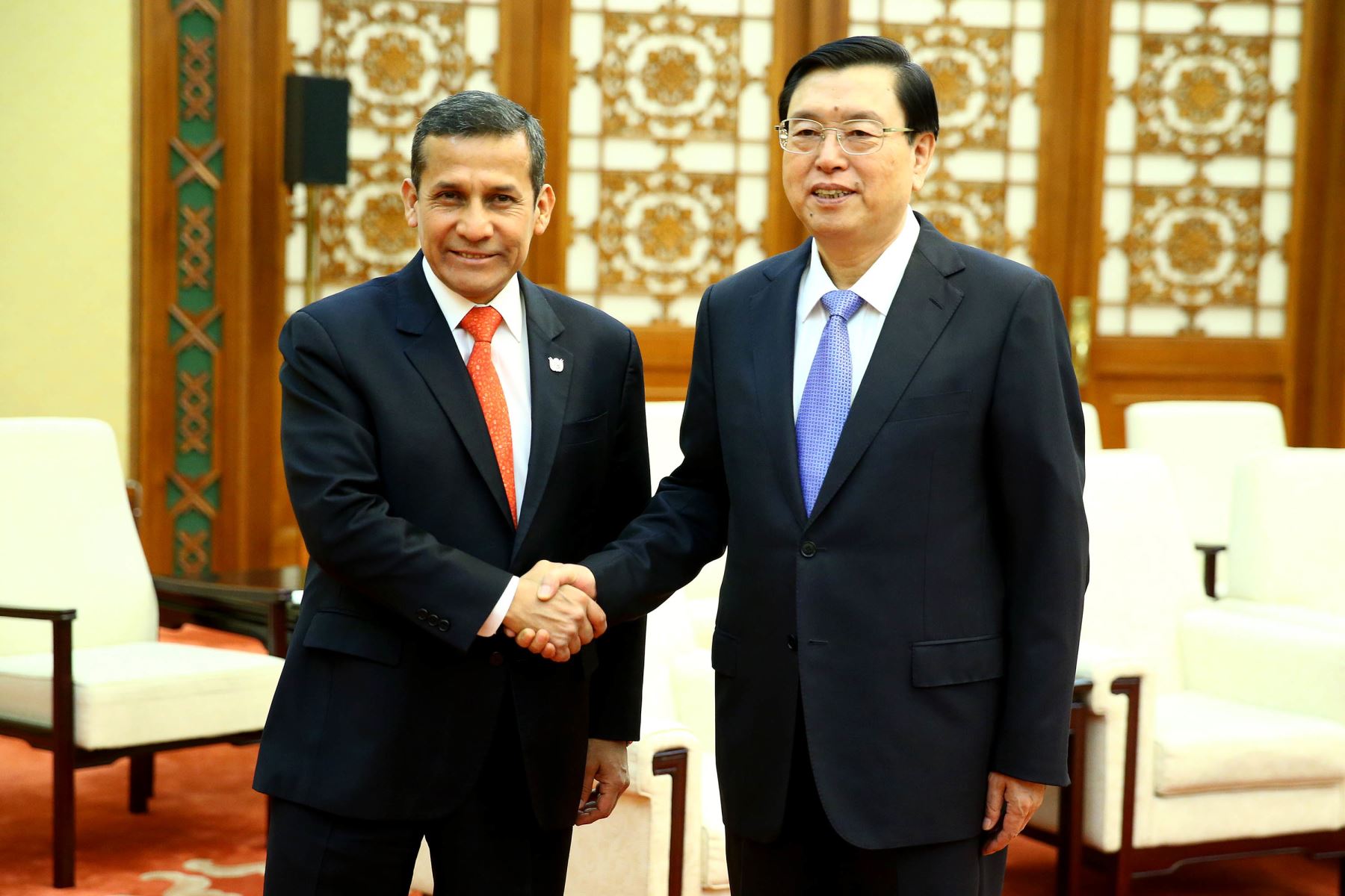 Encuentro del presidente Ollanta Humala con el Presidente de la Asamblea Popular Nacional de China, Zhang Dejiang, en el Congreso Nacional del Pueblo: ANDINA/Prensa Presidencia
