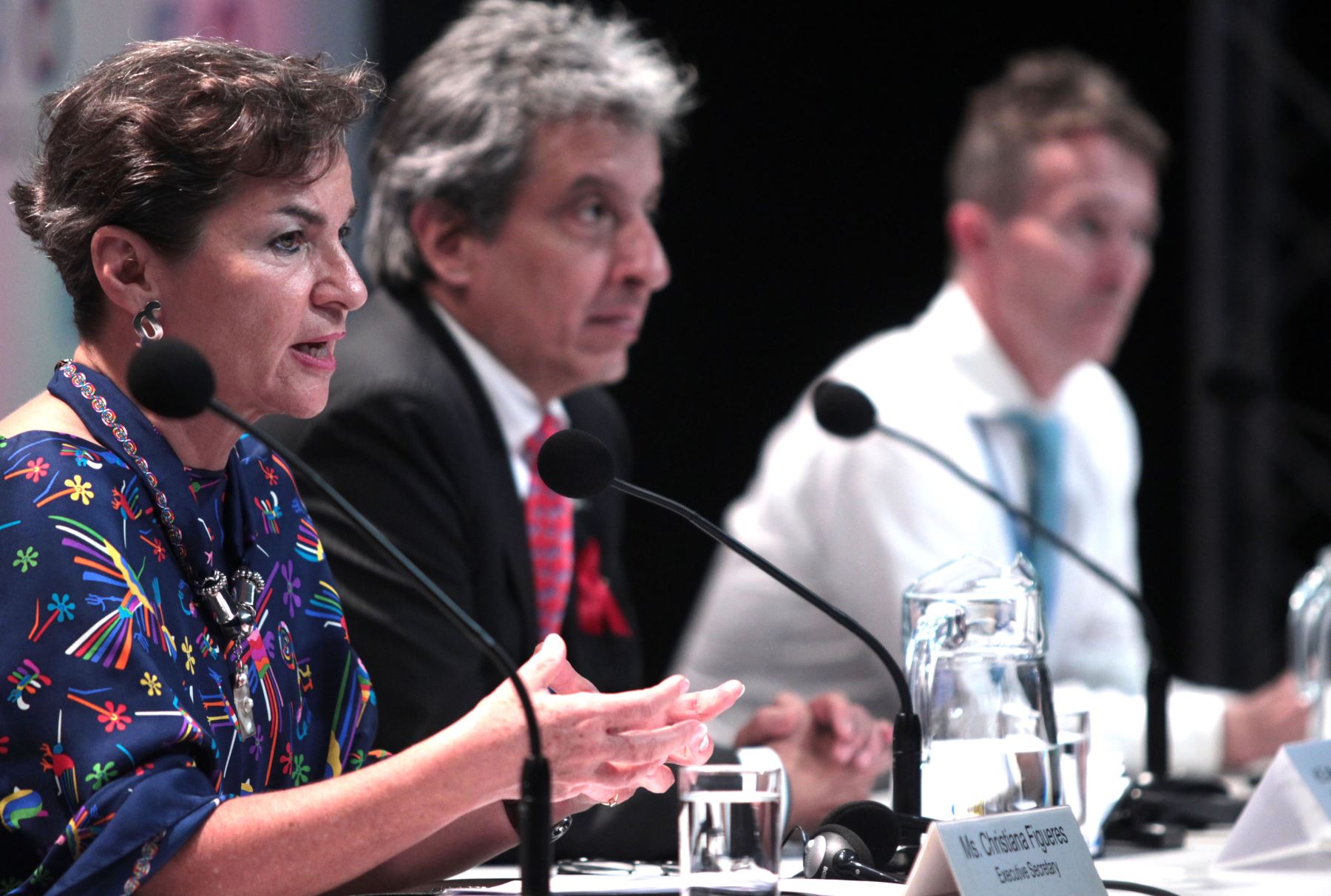 LIMA PERU, DICIEMBRE 1. Presidente de la COP20, Manuel Pulgar Vidal y Chistiana Figueres, Secretaria Ejecutiva de la COP20 en conferencia de prensa. Foto: ANDINA/Melina Mejia