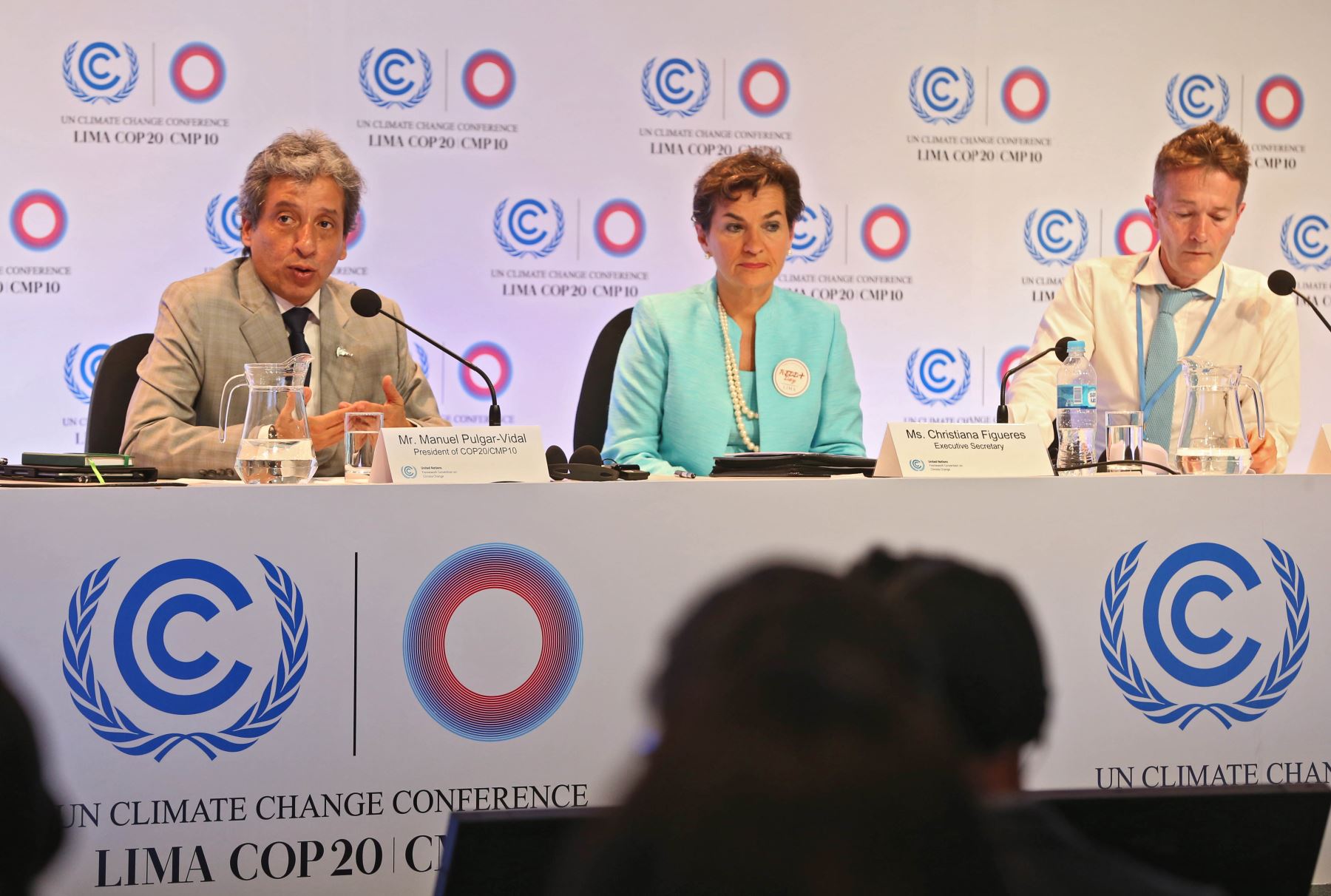 LIMA,PERÚ-DICIEMBRE 08.Conferencia de Prensa del presidente de la COP20, Manuel Pulgar-Vidal junto a Christiana Figueres Secretaria Ejecutiva de la Convención Marco de las Naciones Unidas sobre el Cambio Climático. Foto:ANDINA/archivo.