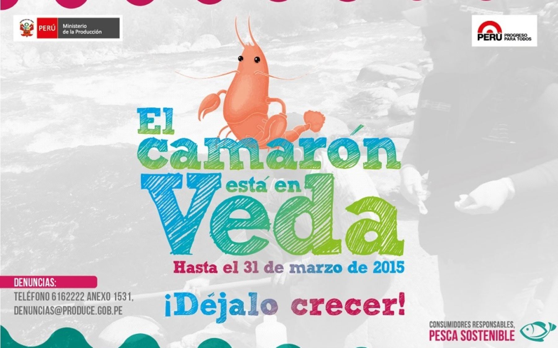 Produce inicia campaña para el cumplimiento de la veda de camarón de río en todo el país.