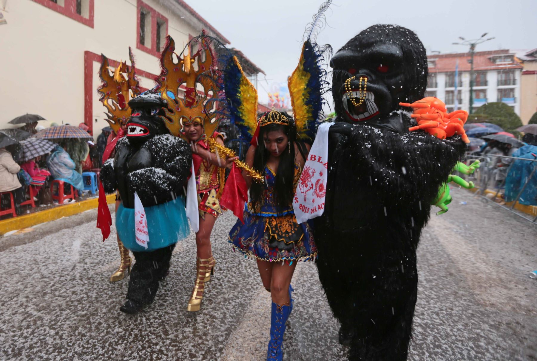 PUNO,PERÚ-FEBRERO 09.A pesar de las lluvias, EL pasacalle continúa desarollándose en Puno.Foto: ANDINA/Carlos Lezama