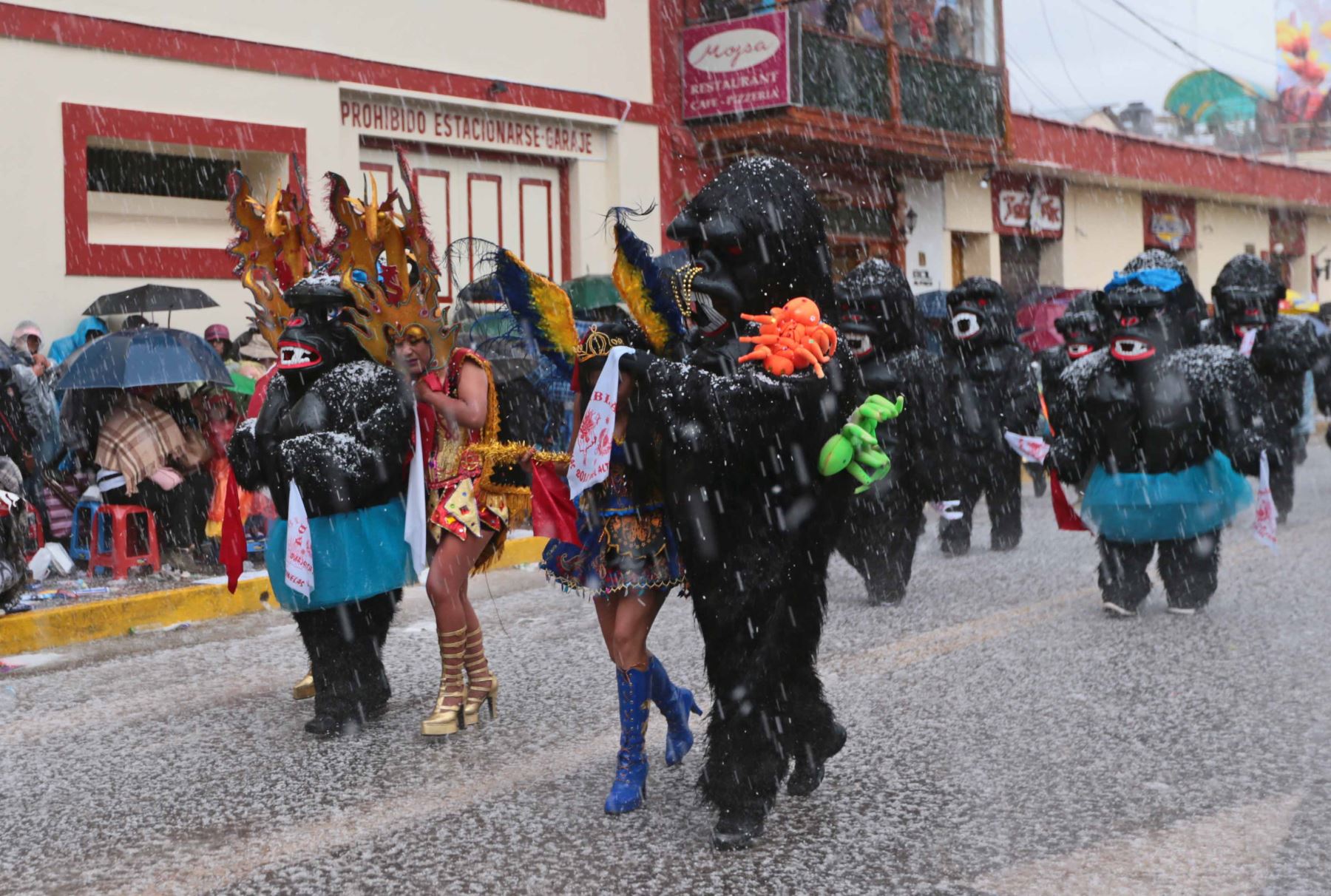 PUNO,PERÚ-FEBRERO 09.A pesar de las lluvias, el pasacalle continúa desarollándose en Puno.Foto: ANDINA/Carlos Lezama