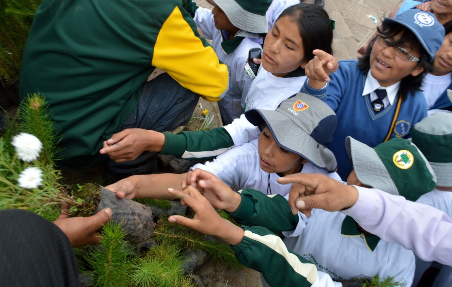 Escolares del distrito cusqueño de Wanchaq participaron en ceremonia por el Día Mundial de la Tierra. ANDINA/Percy Hurtado