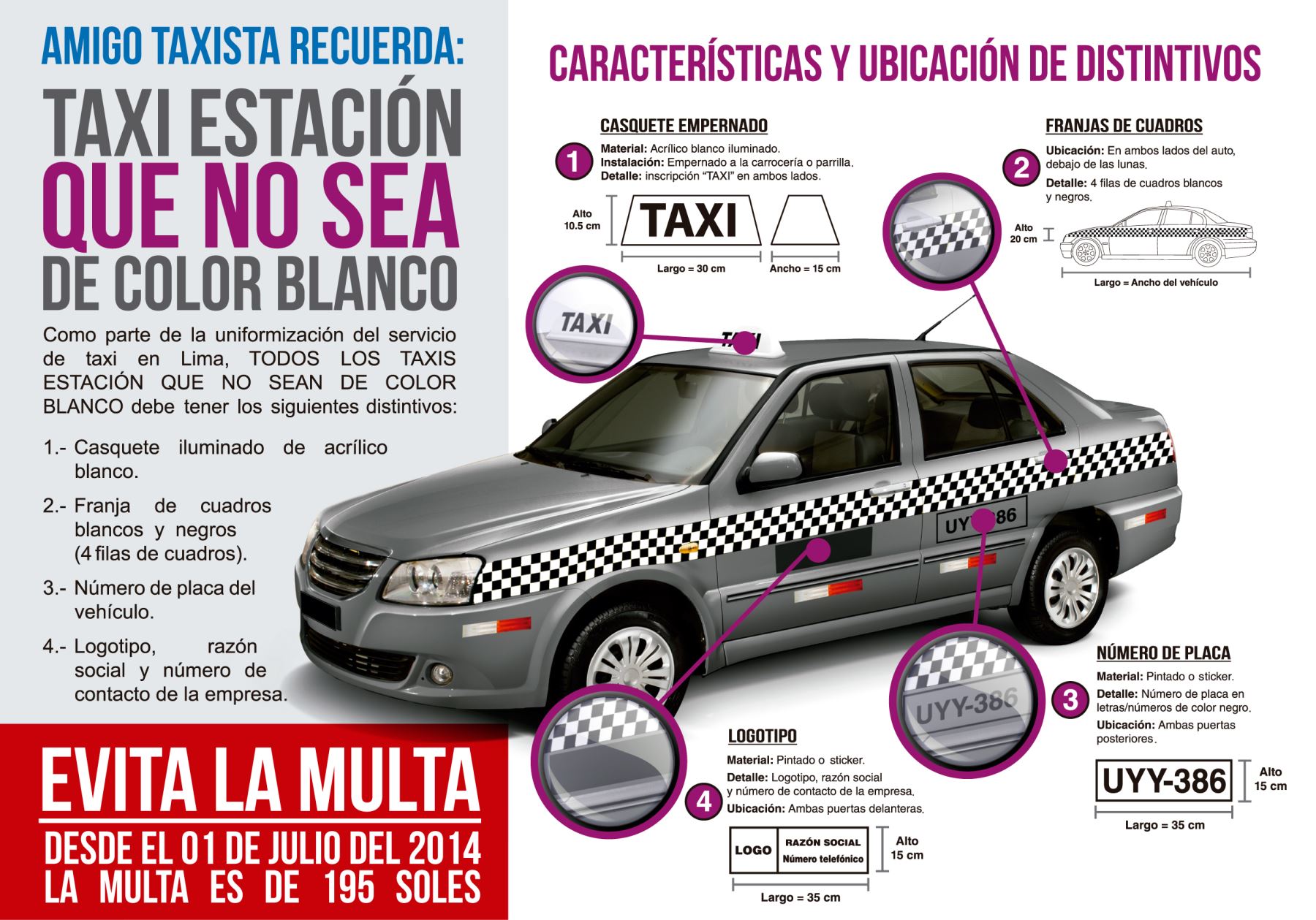 Características técnicas que debe tener un vehículo que se dedica al servicio de taxi en Lima.