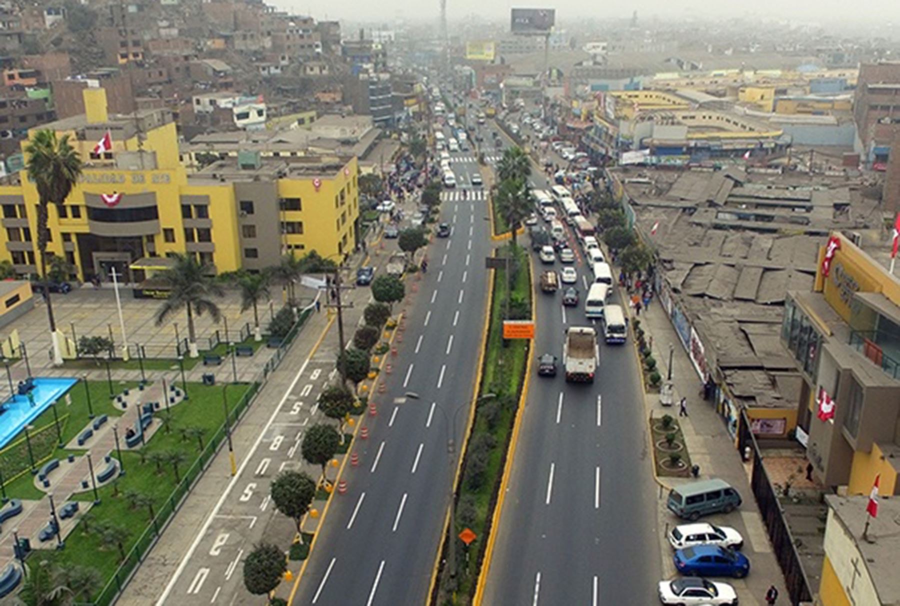 Vista aérea de la municipalidad de Ate. Aquí se situará una de las estaciones de la Línea 2 del Metro de Lima. Foto: Autoridad Autónoma del Tren Eléctrico AATE