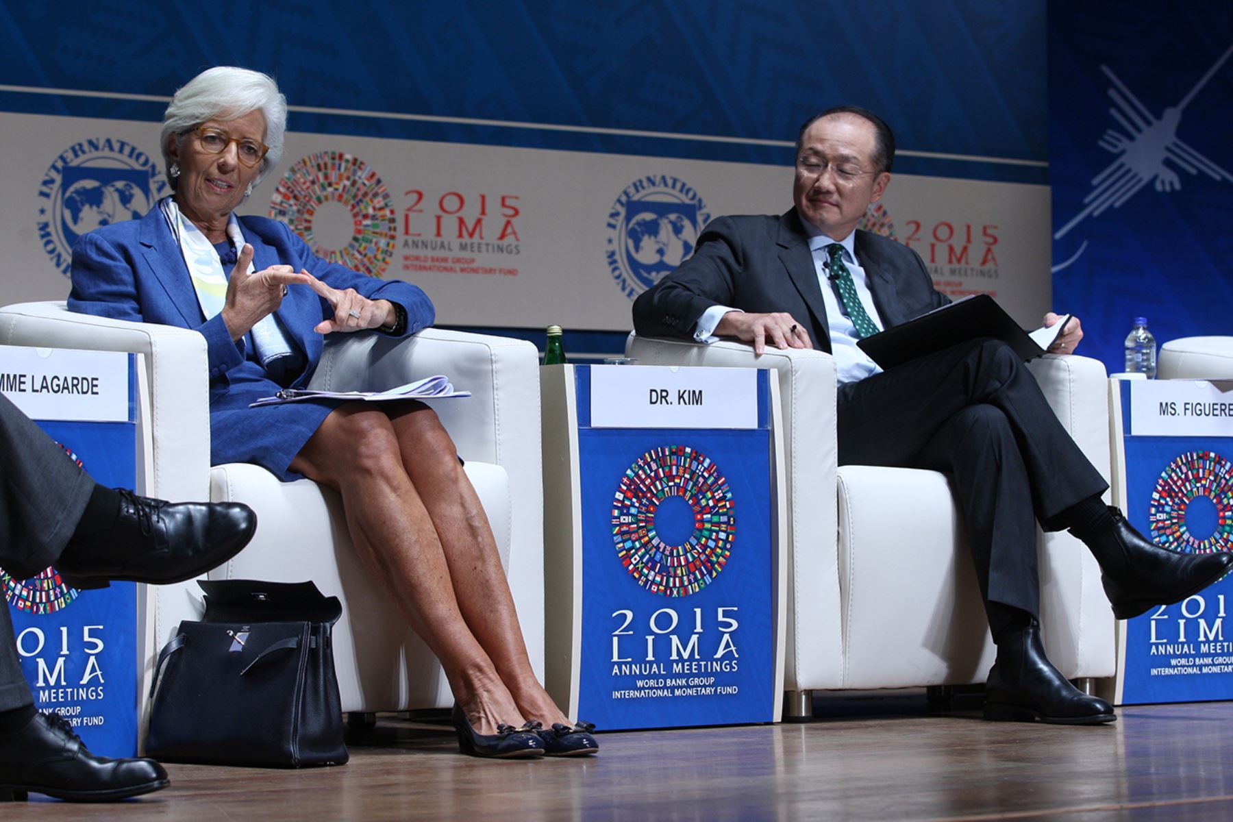 LIMA, PERÚ - OCTUBRE 07. Seminario: Respondiendo a los desafíos del cambio climático. Participan Christine Lagarde, directora gerente del FMI, Jim Yong Kim, presidente del Banco Mundial, Nicholas Stern, catedrático de economía de la escuela de escuela de economía de Londres y Christiana figueres, secretaria ejecutiva de la convención marco de Naciones Unidas sobre el cambio climático.

Foto: ANDINA/Juan Carlos Guzmán Negrini.