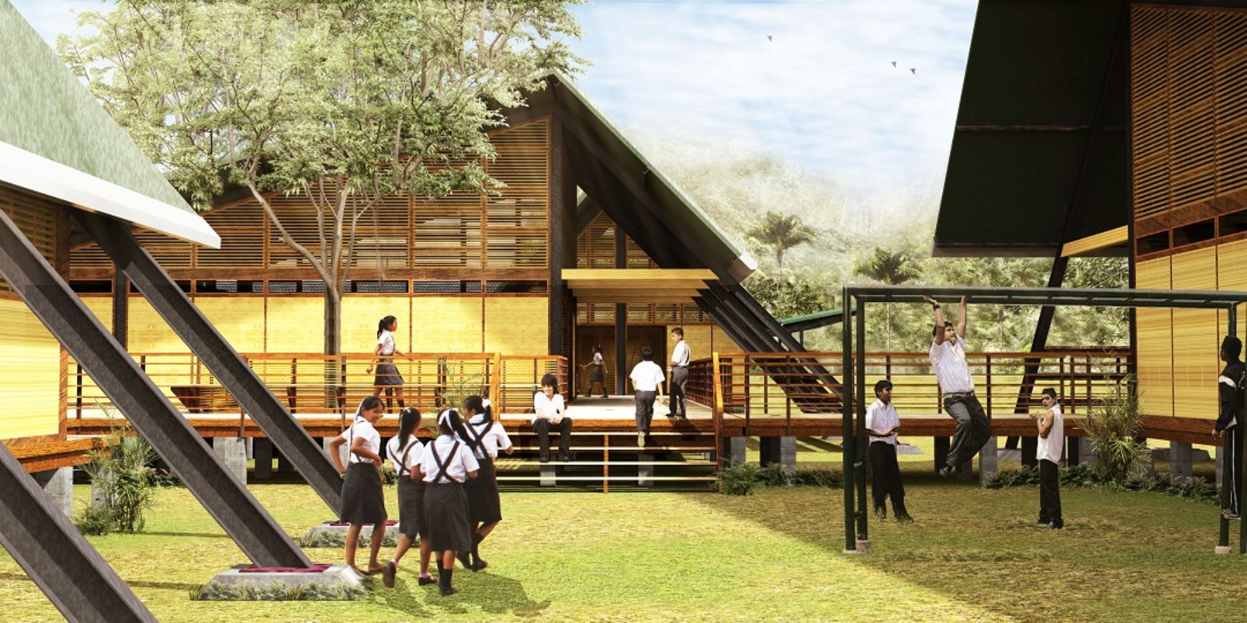 El sistema arquitectónico modular del Plan Selva propuesto por el Minedu -a través del Programa Nacional de Infraestructura Educativa (Pronied) es fácil de instalar en zonas remotas y de geografía difícil.