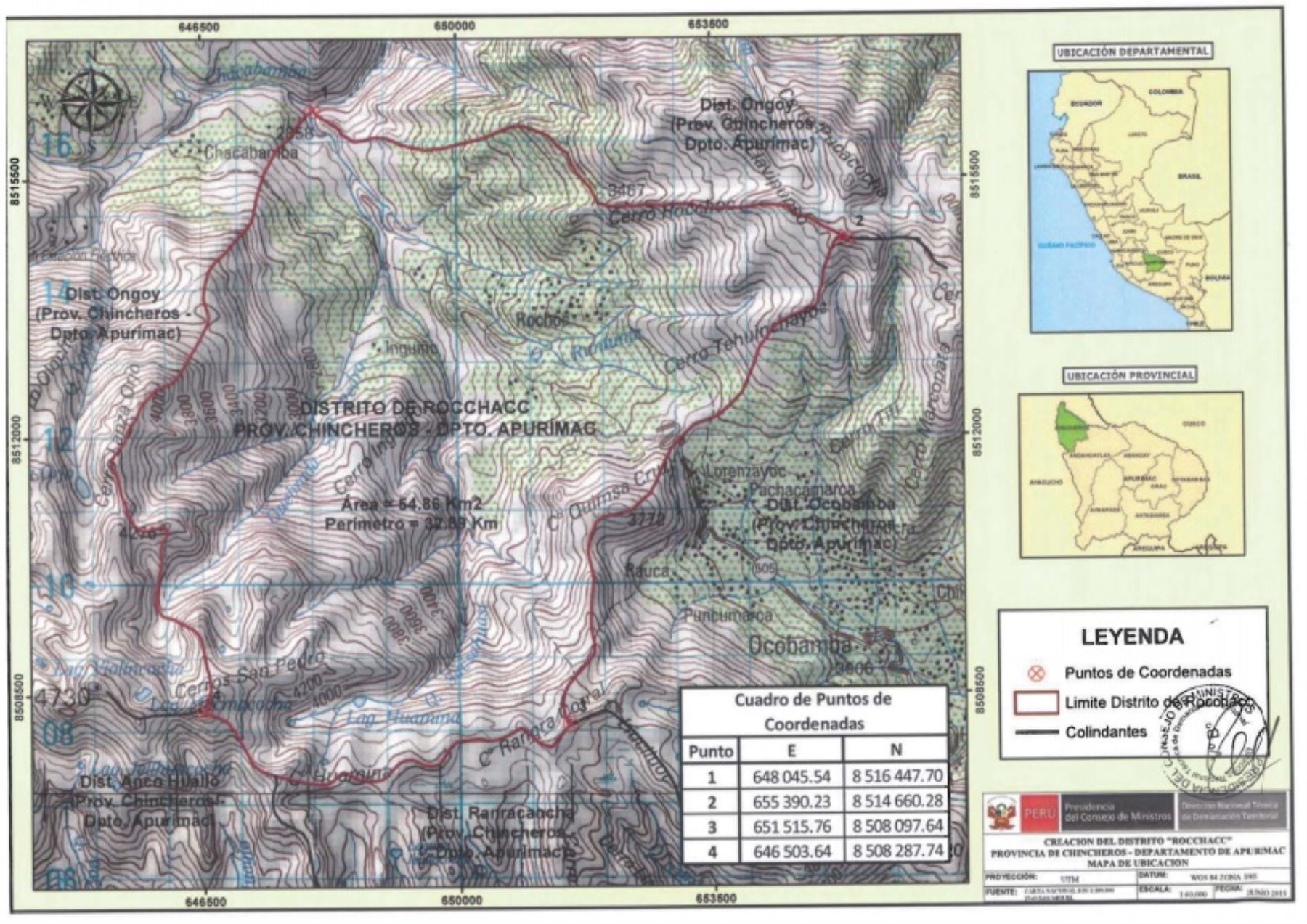 Mapa del nuevo distrito de Roble, provincia de Tayacaja, departamento de Huancavelica.