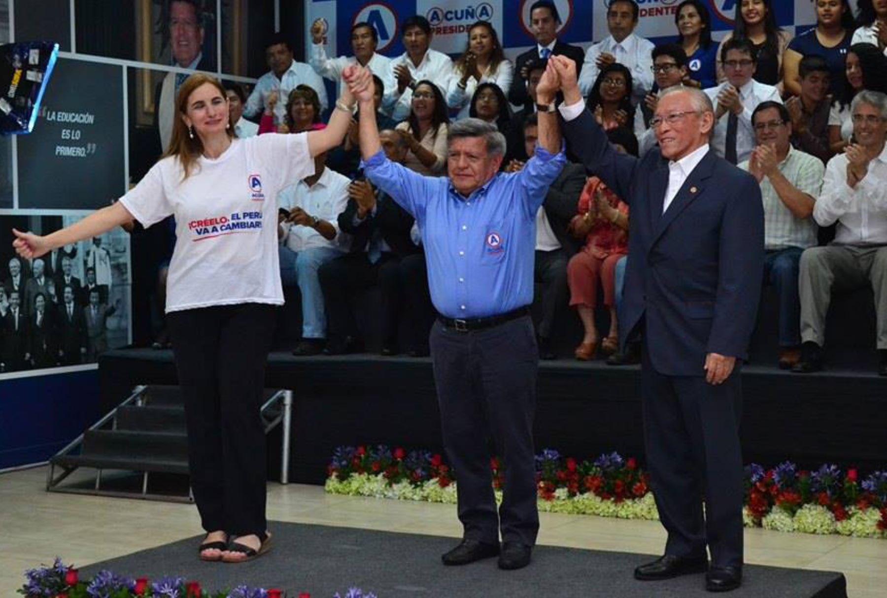 Alianza para el Progreso (APP).- El candidato presidencial Cesar Acuña lleva a Anel Townsend y a Humberto Lay como candidatos a la primera y segunda Vicepresidencia, respectivamente.