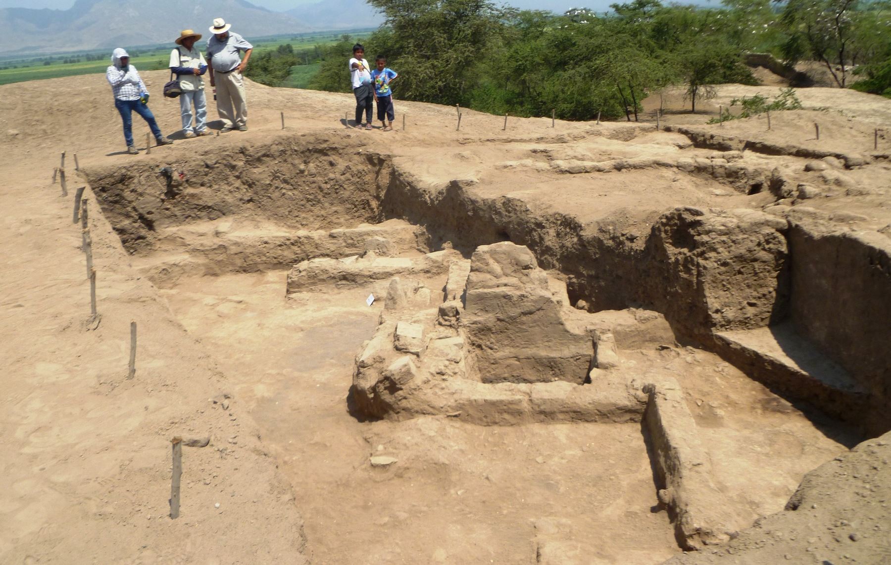 Descubren un templo con escalinatas curvas en la huaca La Inmaculada, ubicada en Pucalá, Lambayeque. ANDINA
