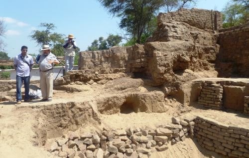 Descubren un templo con escalinatas curvas en la huaca La Inmaculada, ubicada en Pucalá, Lambayeque. ANDINA