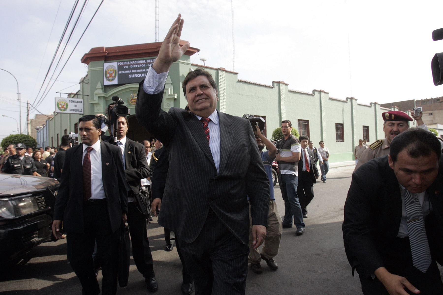 Presidente Alan García en inauguración de Sistema Digital para Seguridad Ciudadana, en la Comisaría de Surquilo. Foto: ANDINA: Juan Carlos Guzmàn Negrini.