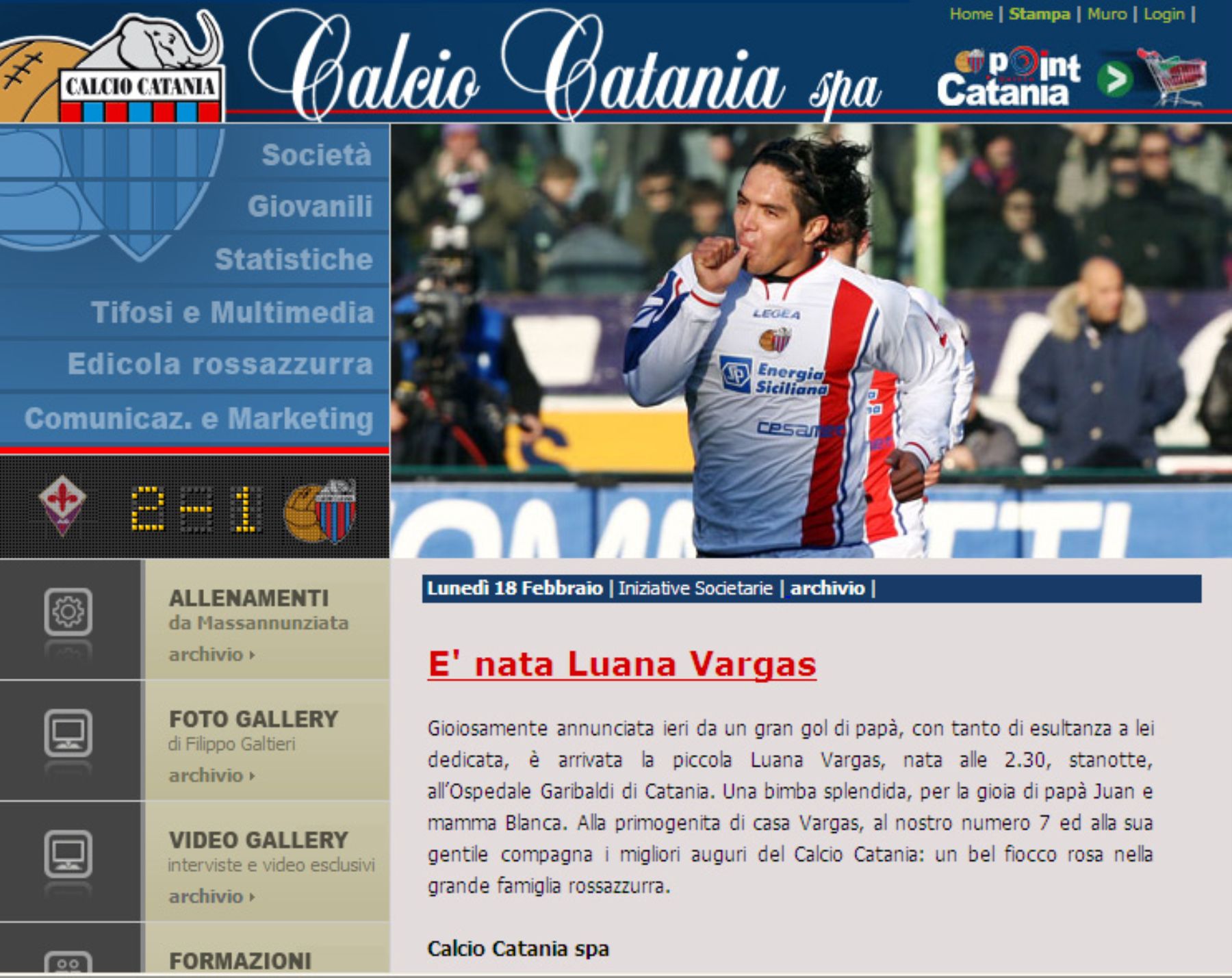 Calcio Catania felicita a Juan Vargas por nacimiento de su primera hija