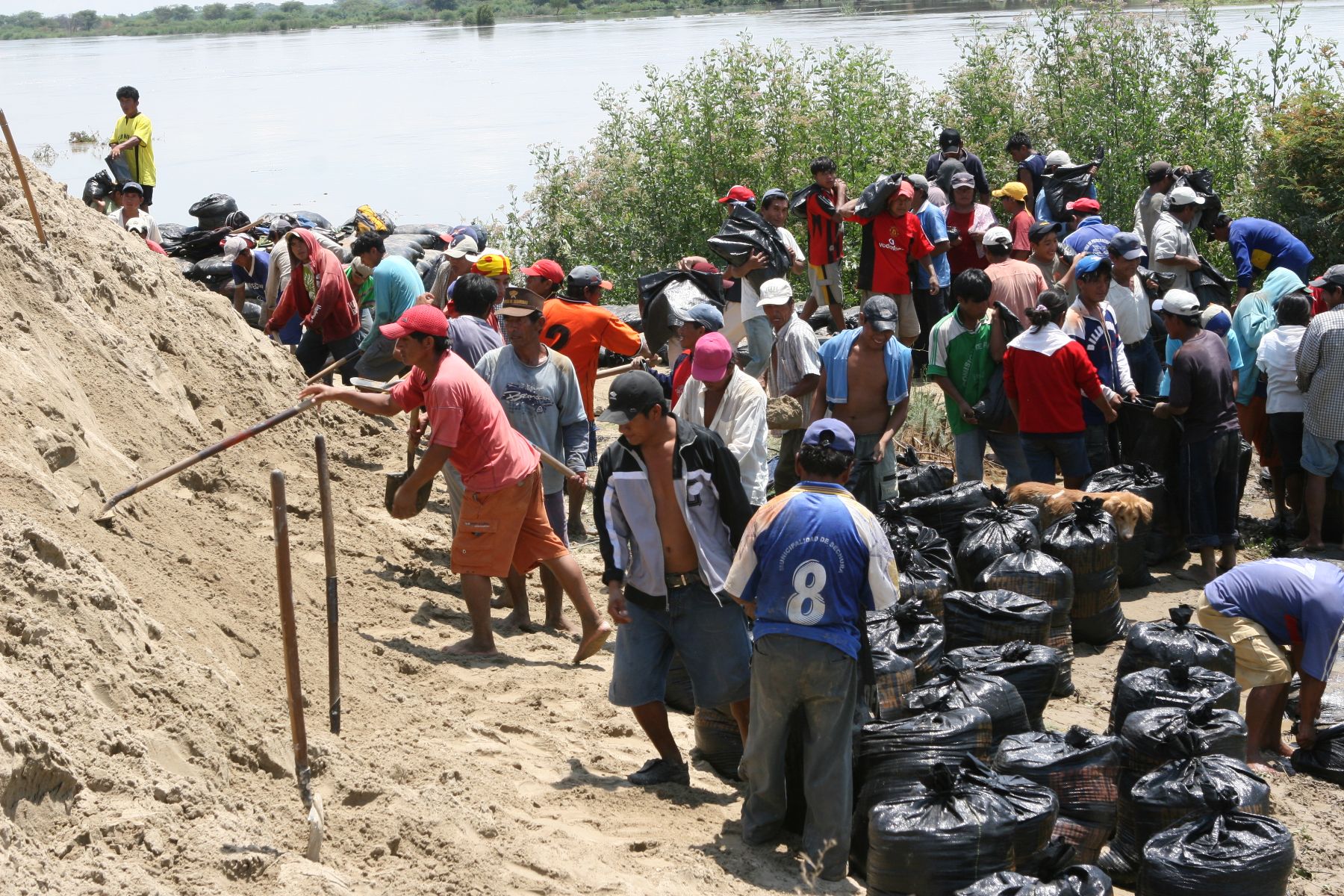 Trabajos de contención en el río Mori en Piura. Foto: ANDINA/Norman Córdova.