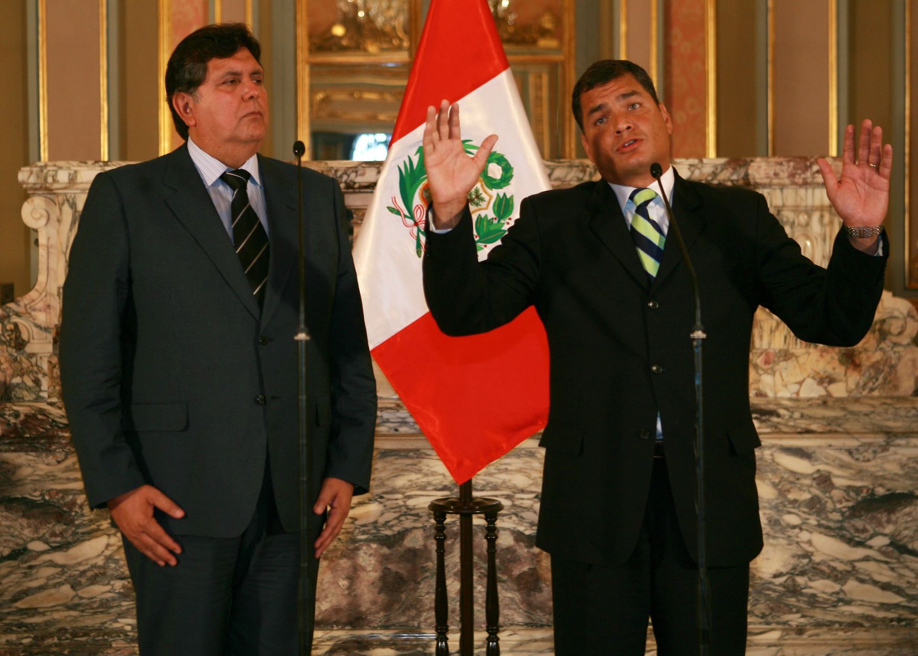 Presidente ,Alan García, y su homologo de Ecuador, Rafael Correo, tras reunión en Palacio de Gobierno.Foto:SEPRES/Oscar Farje Gomero