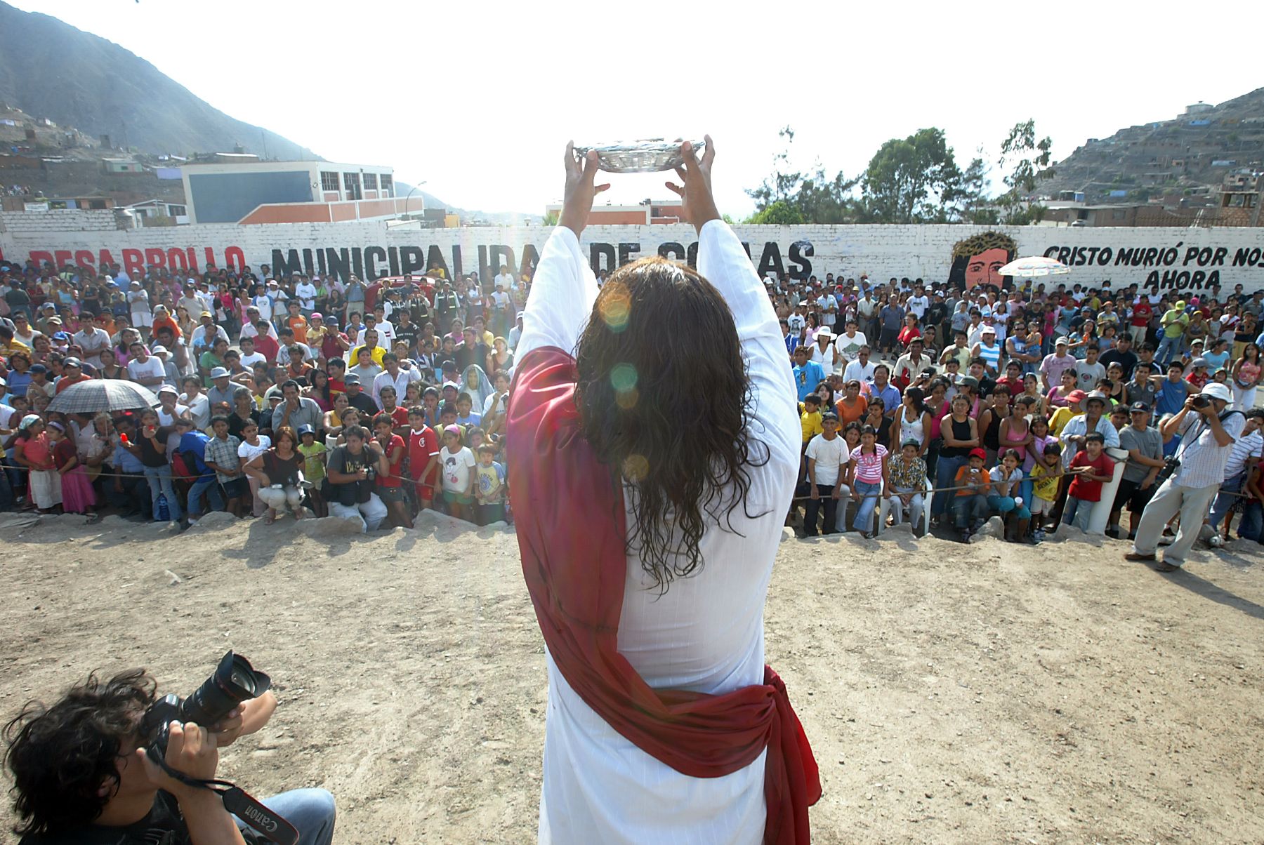 Escenificación de la Vida. pasión y muerte de jesucristo en el distrito de comas, a cargo de la presentación teatral del grupo "Amistad". Foto: ANDINA / Alberto Orbegoso