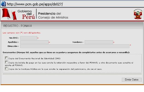 Página web de la PCM para la inscripción de los ex aportantes al Fonavi. Foto: ANDINA/Internet.