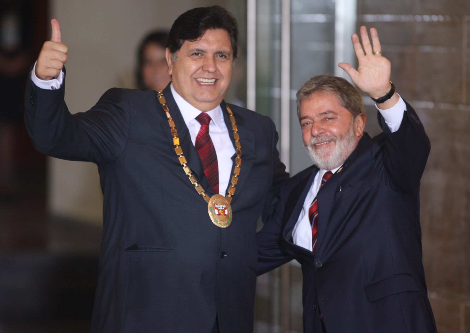 El presidente de la República, Alan García, recibe a su homólogo de Brasil, Luiz Inacio Lula Da Silva, en las instalaciones del Museo de la Nación en Lima. Foto: ANDINA/ Carlos Lezama