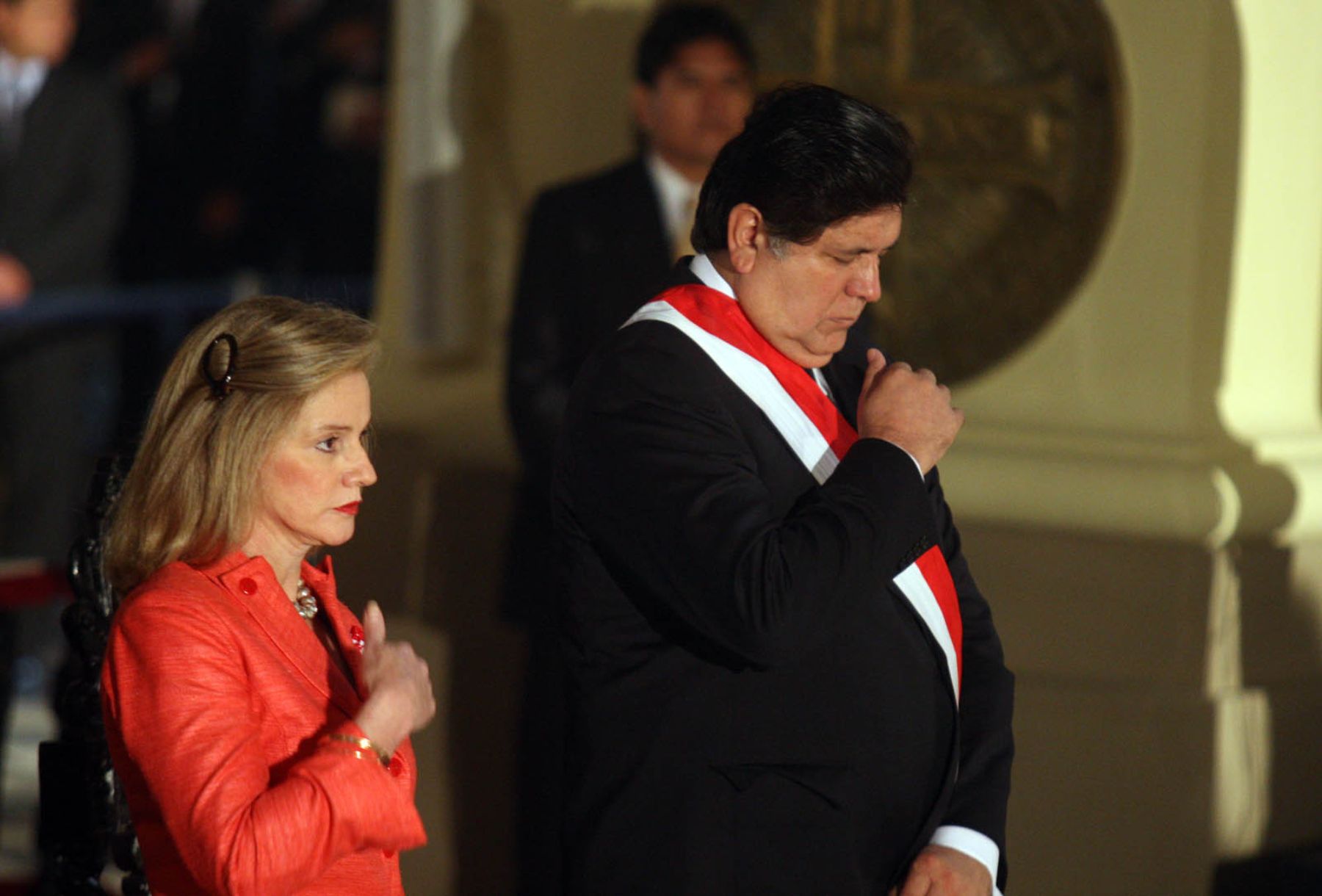 El Presidente de la República, Alan García y su esposa, Pilar Nores de García participan del tradicional Te Deum.Foto:ANDINA/ Juan Carlos Guzmán Negrini.