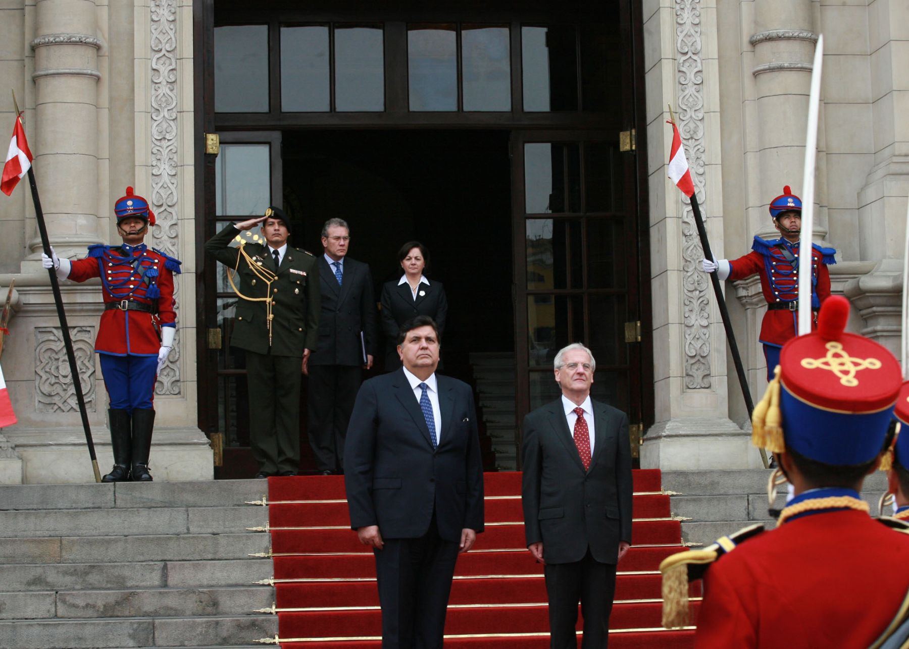 Presidente Alan Garcia, recibió esta mañana a su homólogo de Hungria, Laszlo Solyom, en Palacio de Gobierno.
 Foto: Sepres.