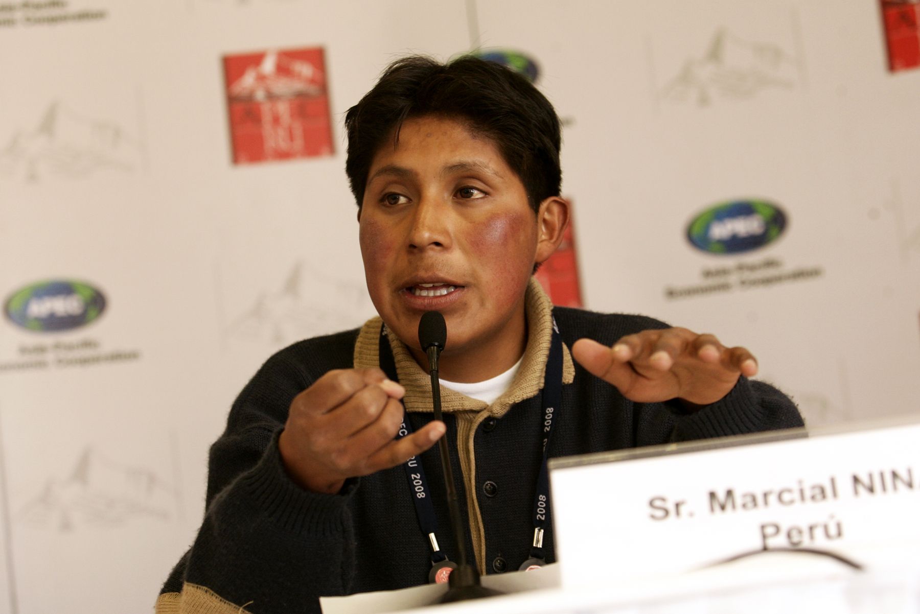 Marcial Nina, representante del Perú en el Encuentro de Jóvenes del APEC, en conferencia de prensa. Foto: ANDINA / Rafael Cornejo