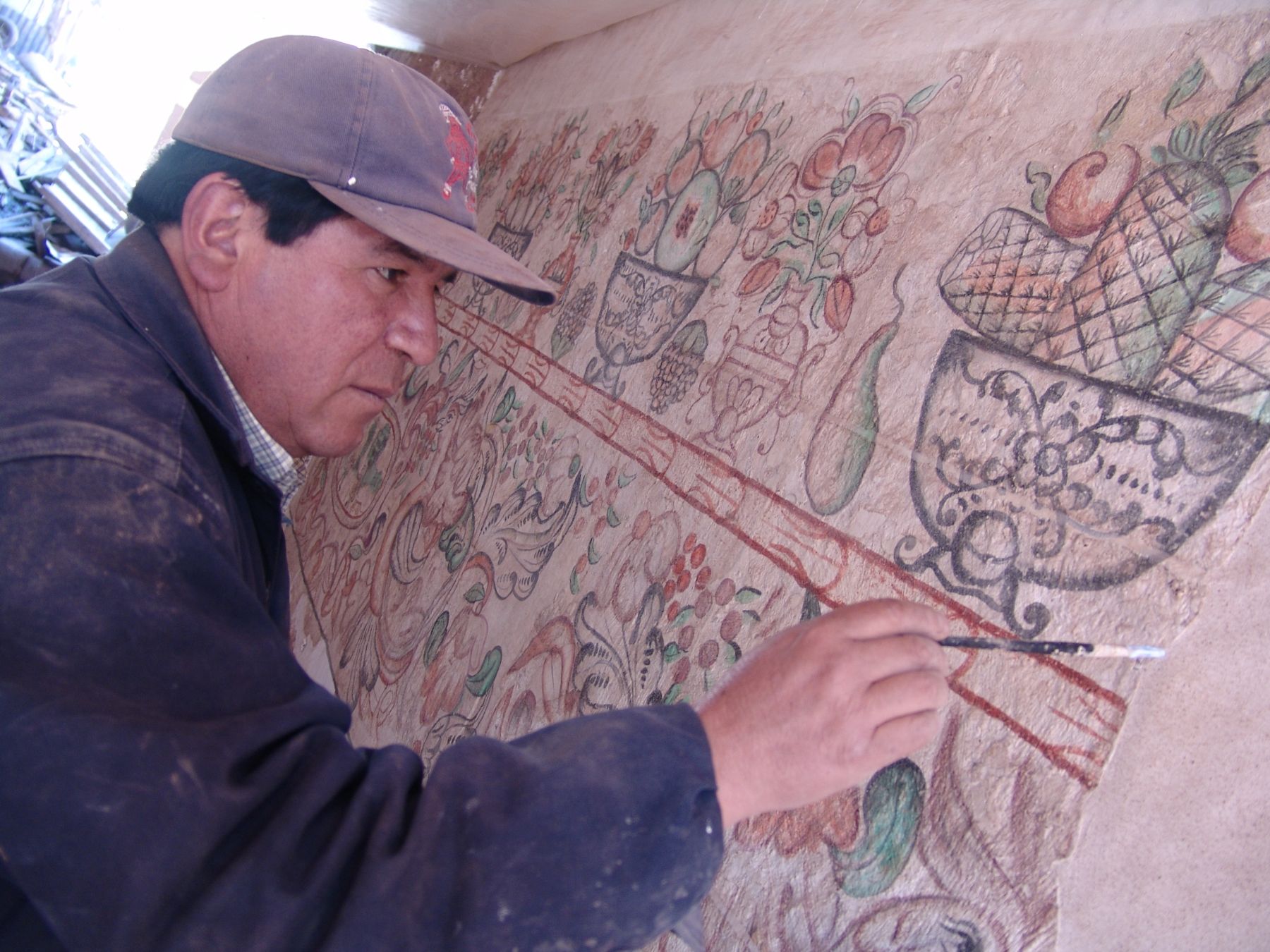 Pintura mural barroca restaurada en casa Concha de Cusco. Foto: ANDINA / Fernando Zora-Carvajal.